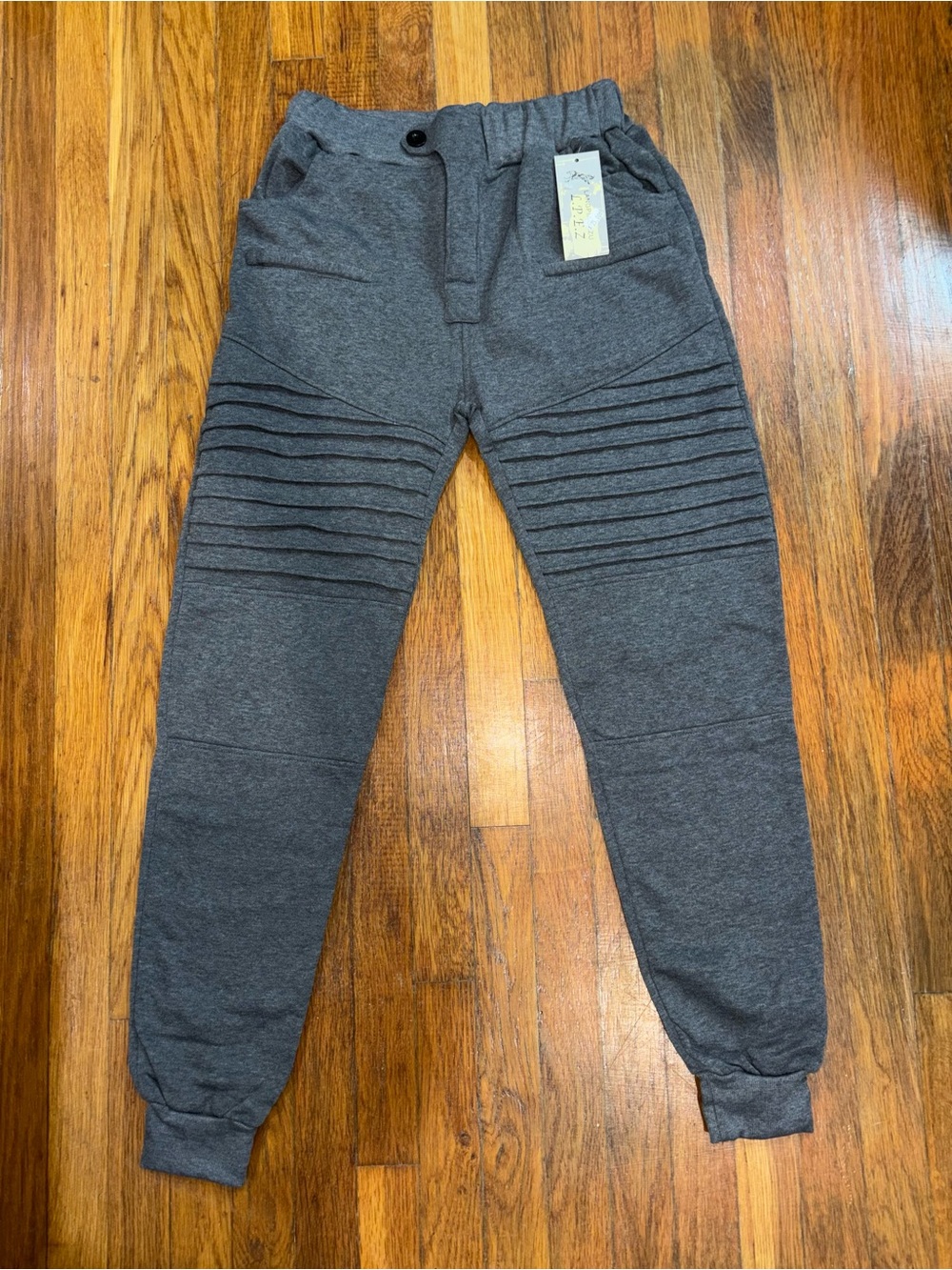 Men's Dark Gray Ribbed Knee Jogger Sweatpants